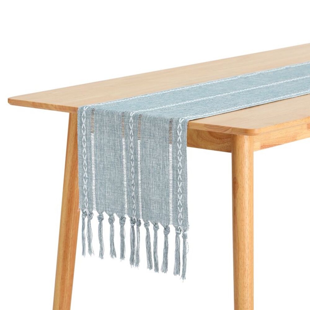 1 Pack Braided Boho Table Runner 13x63 Inch Grey Blue